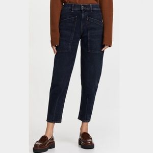 Veronica Beard Charlie Barrel Jeans High Rise Dark Wash Cropped sz 30